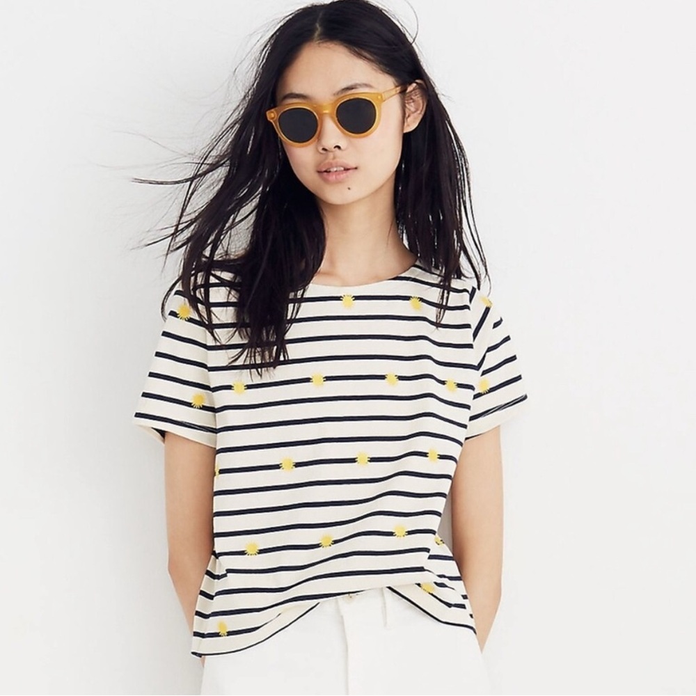 Madewell Black and Yellow Striped Crop Top